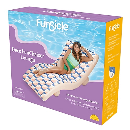 Funsicle Deco FunChaiser Lounge, Blue & Cream, Inflatable Pool & Water Float