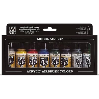 Vallejo Paints Model Air Paint Metallic Colors, 8 Color Premium Set