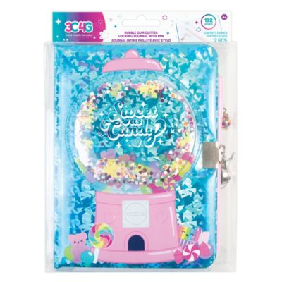 3C4G Three Cheers For Girls' Bubble Gum Glitter Locking Journal With Pen, Kids Ages 6+