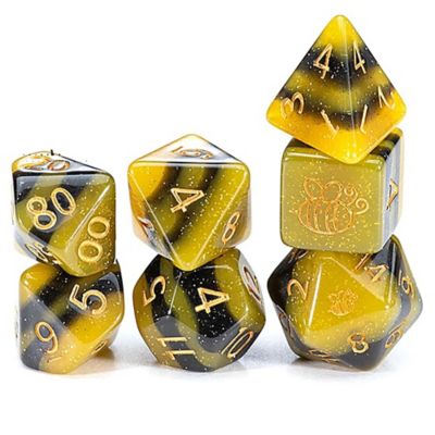 Gate Keeper Games Sui Generis Dice Electric Bumble Bee Black & Yellow 7 pc. Dice Set
