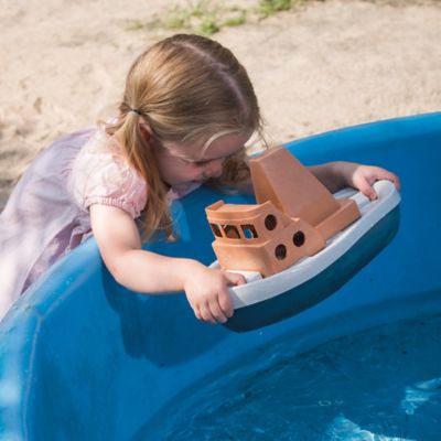 Image showing  BIO Tuff Tuff Boat, Peach & Blue Toy Tug Boat, Indoor & Outdoor Play, Toddlers Ages 2+