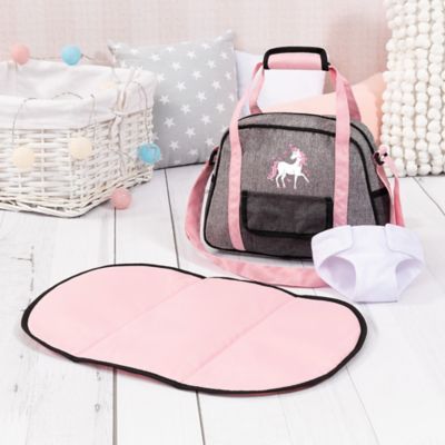 Image showing 5 th Bayer Design Nursery Set Doll Bag Set Grey, Pink, Unicorn, Kids Ages 18+ Mo