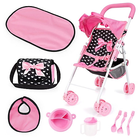 Bayer Design Buggy Doll Stroller Set - Black, Pink, Hearts, Ages 3+