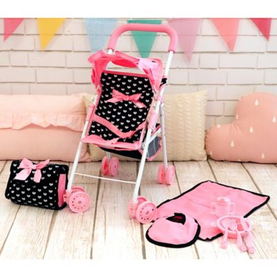 Image showing  Buggy Doll Stroller Set - Black, Pink, Hearts, Ages 3+