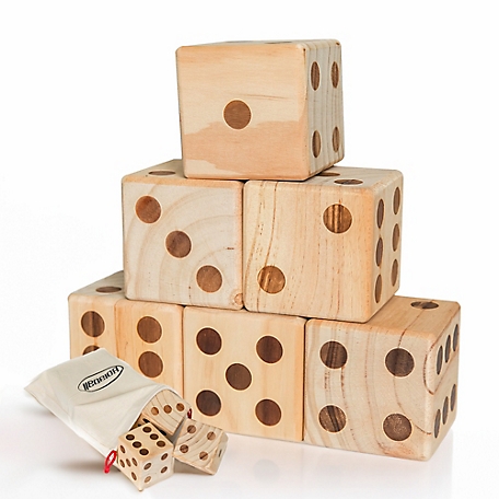 Bolaball Giant Wooden Yard Dice Set, 6 Dice with Carry Bag, Outdoor & Indoor