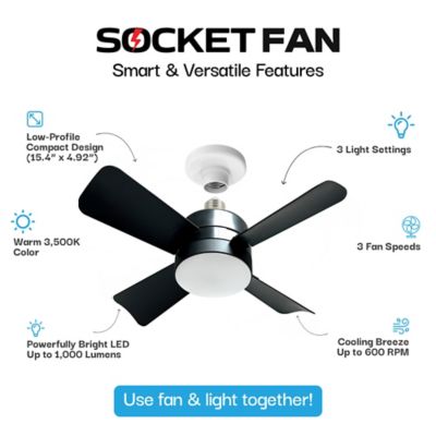 Image showing  15.7 in. Indoor Socket Fan, 1,000-Lumen Light, Black Warm