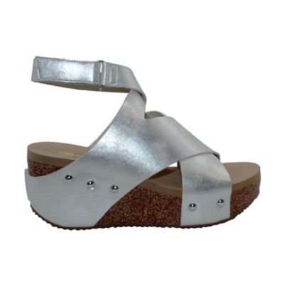 Image showing 1 th Volatile Jamboree Velcro Ankle Strap Metallic Wedge