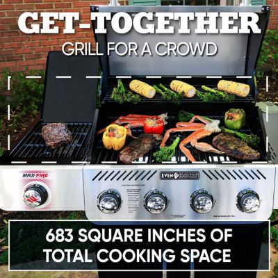 Image showing  4-Burner Propane Gas Grill, Black/Silver, With Sear Burner