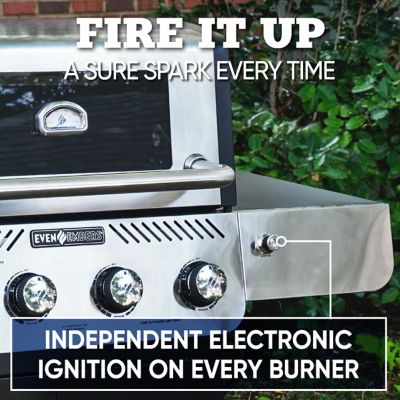 Image showing 7 th Even Embers 4-Burner Propane Gas Grill, Black/Silver, With Sear Burner