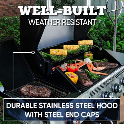 Image showing 8 th Even Embers 4-Burner Propane Gas Grill, Black/Silver, With Sear Burner