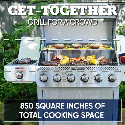 Image showing  6-Burner Propane Gas Grill, Silver, With Side and Sear Burners
