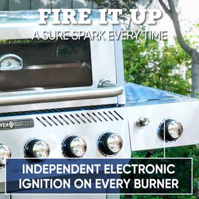 Image showing 7 th Even Embers 6-Burner Propane Gas Grill, Silver, With Side and Sear Burners