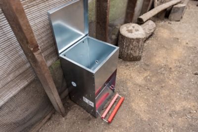 Image showing  40lb Automatic Metal Poultry Treadle Feeder, Rust-Resistant, Self-Adjusting & Eco-Friendly Feed Management