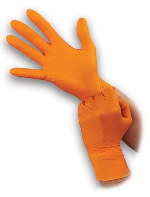 Outrageous Orange Industrial Grade Nitrile Disposable Gloves, Powder-Free, Aggressive Raised Diamond Pattern, 8 Mil, 1,000 ct.