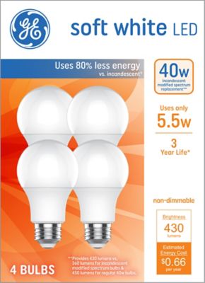 GE SW 40W LED 3yr A19 Bulb, 2 pk.