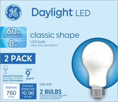 GE DL 60W LED A19 Bulb, 2 pk.