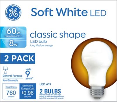 GE SW 60W LED A19 Bulb, 2 pk.