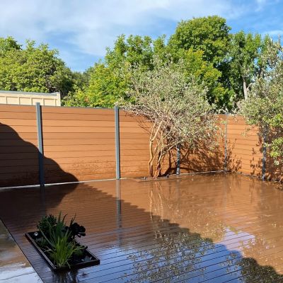 Image showing  Complete Kit 6 ft. x 6 ft. Mocha WPC Composite Fence Panel with Pronged Holders and Post Kits, 1 set