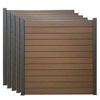 LH EP Complete Kit 6 ft. x 6 ft. Mocha WPC Composite Fence Panel with Pronged Holders and Post Kits, 5 set