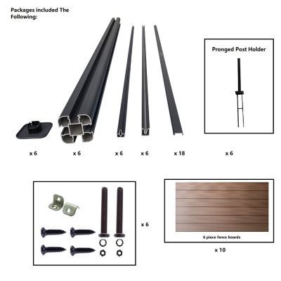 Image showing  Complete Kit 6 ft. x 6 ft. Mocha WPC Composite Fence Panel with Pronged Holders and Post Kits, 5 set