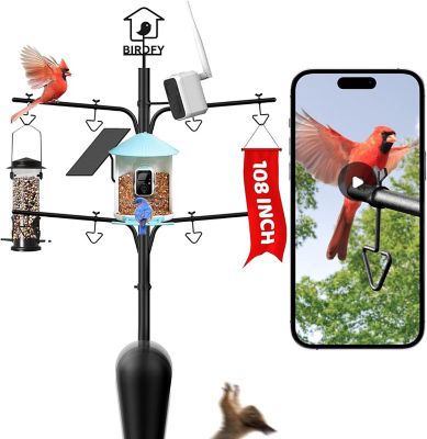 Birdfy Bird Feeder Pole with Camera with Any Angle Adjustable Brackets & Solar Powered, Upgraded Squirrel Baffle