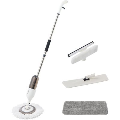 True & Tidy Clean Everywhere Spray Mop Kit with 360 Degree Swivel Head and Window Squeegee, White