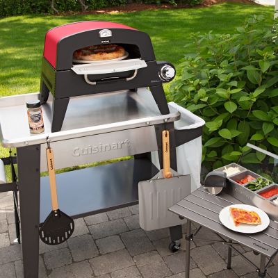 Image showing  15,000 BTU Propane Outdoor Portable Tabletop Pizza Oven with 13-In. Cordierite Pizza Stone in Red/Black