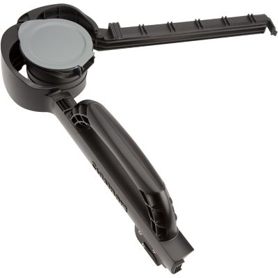 Image showing  BBQ Wood Pellet Dispenser Bag Clip with Integrated Seal Cutter, Carry Handle, and Pour Spout in Black