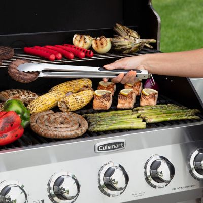 Image showing  2-Piece Locking BBQ Tong Set in Stainless Steel with Black Silicone Grips and Metal Hanging Loop