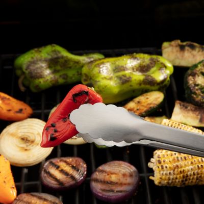 Image showing  2-Piece Locking BBQ Tong Set in Stainless Steel with Black Silicone Grips and Metal Hanging Loop