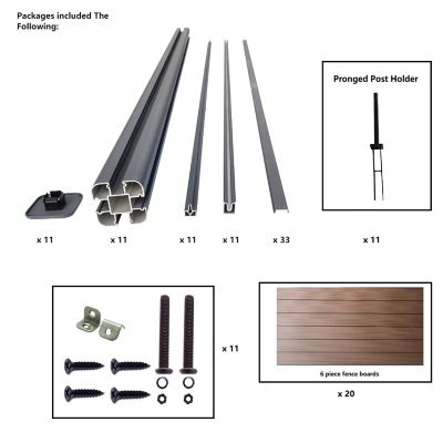 Image showing  6 ft. x 6 ft. WPC Composite Fence Panel with Pronged Holders and Post Kits, Complete Kit, Mocha, 10-Pack