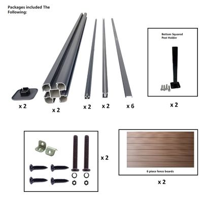 Image showing  Complete Kit 6 ft. x 6 ft. Mocha WPC Composite Fence Panel with Bottom Squared Holders and Post Kits, 1 set