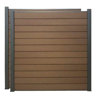 LH EP Complete Kit 6 ft. x 6 ft. Mocha WPC Composite Fence Panel with Bottom Squared Holders and Post Kits, 2 set