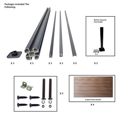 Image showing  Complete Kit 6 ft. x 6 ft. Mocha WPC Composite Fence Panel with Bottom Squared Holders and Post Kits, 2 set