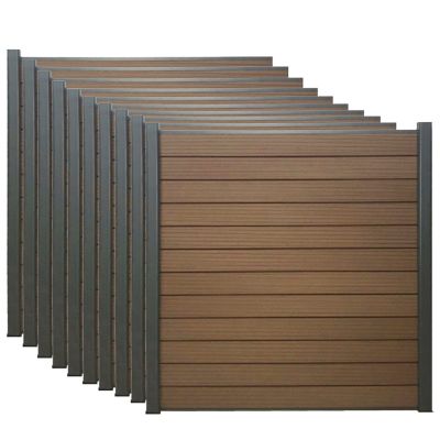 LH EP 6 ft. x 6 ft. WPC Composite Fence Panel with Bottom Squared Holders and Post Kits, Complete Kit, Mocha, 10-Pack