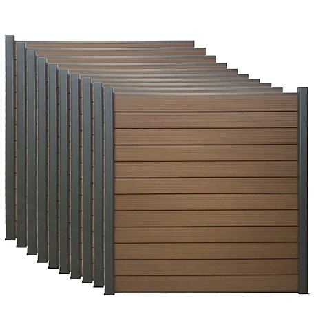 LH EP Complete Kit 6 ft. x 6 ft. Mocha WPC Composite Fence Panel with Bottom Squared Holders and Post Kits, 10 set