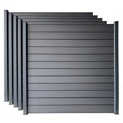 LH EP Complete Kit 6 ft. x 6 ft. Embossed Gray WPC Composite Fence Panel with Pronged Holders and Post Kits (5-set)