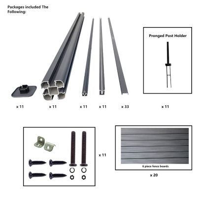 Image showing  Complete Kit 6 ft. x 6 ft. Gray WPC Composite Fence Panel with Pronged Holders and Post Kits, 10 set