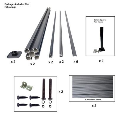 Image showing  Complete Kit 6 ft. x 6 ft. Gray WPC Composite Fence Panel with Bottom Squared Holders and Post Kits, 1 set