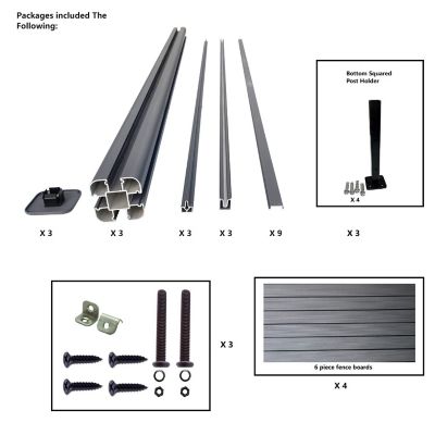 Image showing  Complete Kit 6 ft. x 6 ft. Gray WPC Composite Fence Panel with Bottom Squared Holders and Post Kits, 2 set