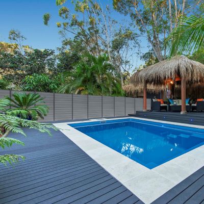 Image showing 7 th LH EP Complete Kit 6 x 6ft. Gray WPC Composite Fence Panel with Bottom Squared Holders and Post Kits, 2 pk.