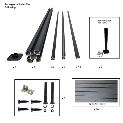 Image showing  Complete Kit 6 ft. x 6 ft. Gray WPC Composite Fence Panel with Bottom Squared Holders and Post Kits, 5 set