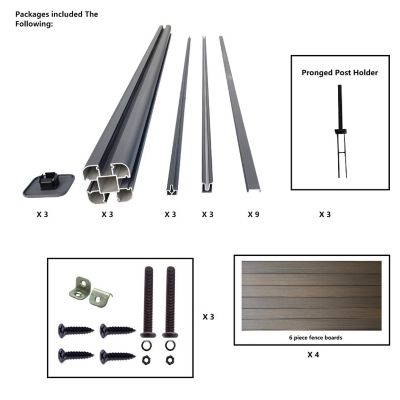 Image showing  Complete Kit 6 x 6ft. Wood Grain Brown WPC Composite Fence Panel with Pronged Holders and Post Kits, 2 pk.