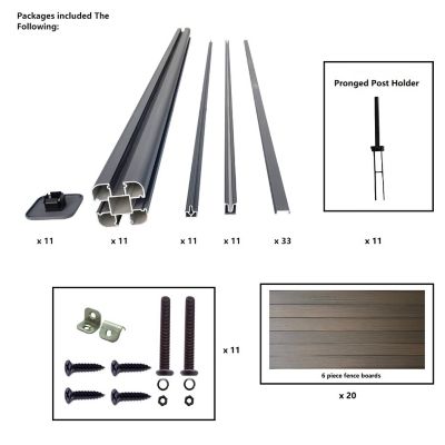 Image showing  Complete Kit 6 x 6ft. Wood Grain Brown WPC Composite Fence Panel with Pronged Holders and Post Kits, 10 pk.