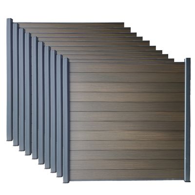 LH EP Complete Kit 6 ft. x 6 ft. Wood Grain Brown WPC Composite Fence Panel with Bottom Squared Holders & Post Kits, 10 set