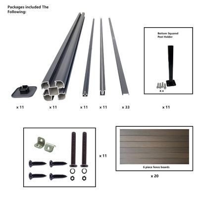 Image showing  Complete Kit 6 ft. x 6 ft. Wood Grain Brown WPC Composite Fence Panel with Bottom Squared Holders & Post Kits, 10 set