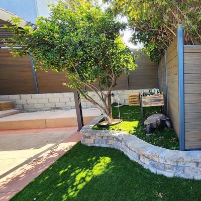 Image showing 7 th LH EP Complete Kit 6 x 6ft. Wood Grain Brown WPC Composite Fence Panel with Bottom Squared Holders & Post Kits, 10 pk.