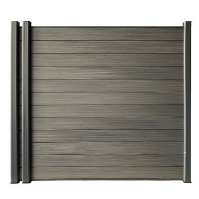 LH EP Complete Kit 6 ft. x 6 ft. Wood Grain Castle Gray WPC Composite Fence Panel with Pronged Holders & Post Kits, 2 set