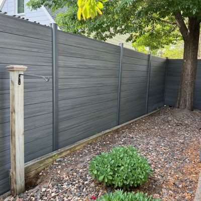 Image showing  Complete Kit 6 x 6ft. Wood Grain Castle Gray WPC Composite Fence Panel with Pronged Holders & Post Kits, 2 pk.