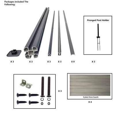 Image showing  Complete Kit 6 x 6ft. Wood Grain Castle Gray WPC Composite Fence Panel with Pronged Holders & Post Kits, 2 pk.